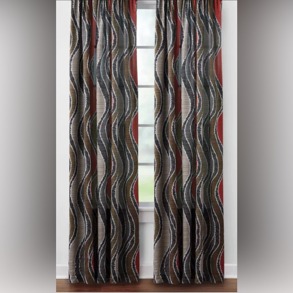 Wave Pattern 2-panel Room-Darkening Grommet Header Curtains #1010255A